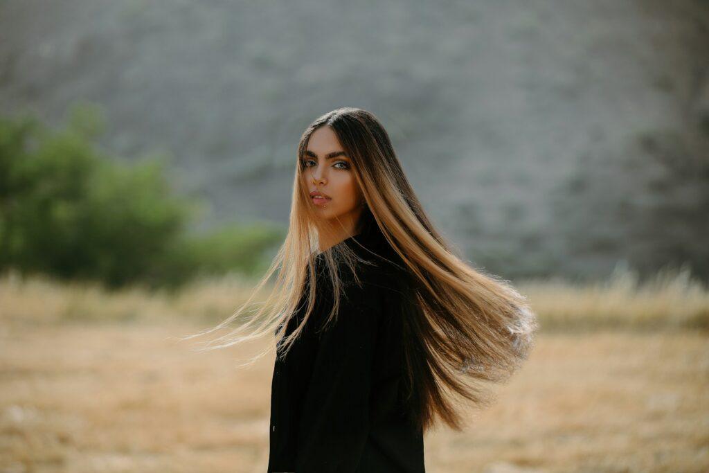 a woman with long hair